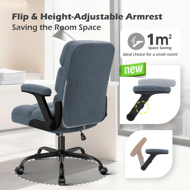 ST ZONE Executive Office Desk Chair High Back Ergonomic Task Chair Computer Faux Fur Chair Home Office Chairs with Lumbar Support, Blue - Image 4